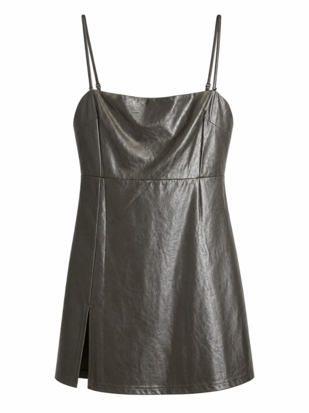 Beginning Boutique Bruiser Black Faux Leather Mini Dress Size 12 Side Slit NWT